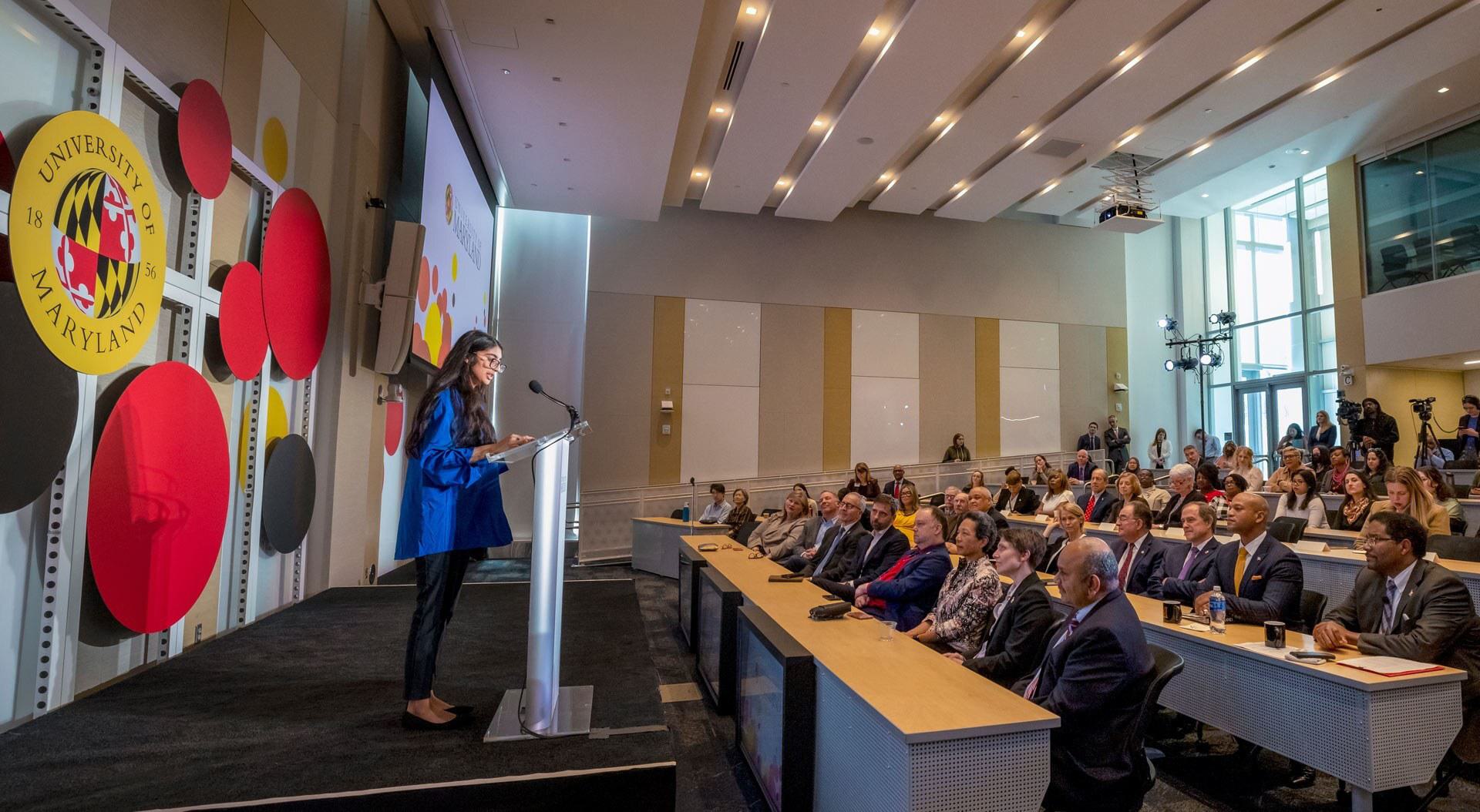 Shivani Sidh ‘25 speaks at Thurgood Marshall Hall naming event