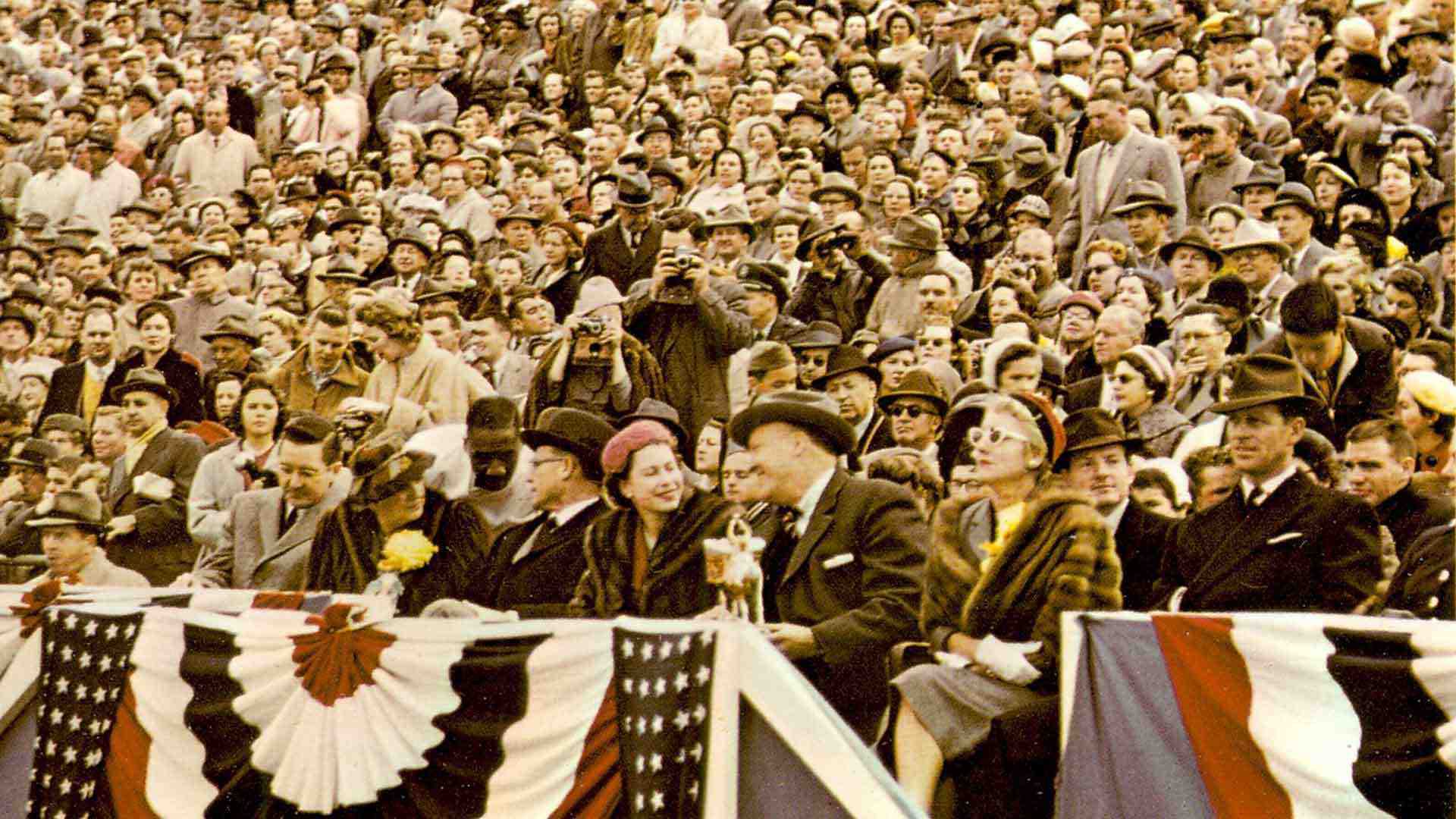 Queen Elizabeth in the stands at football game