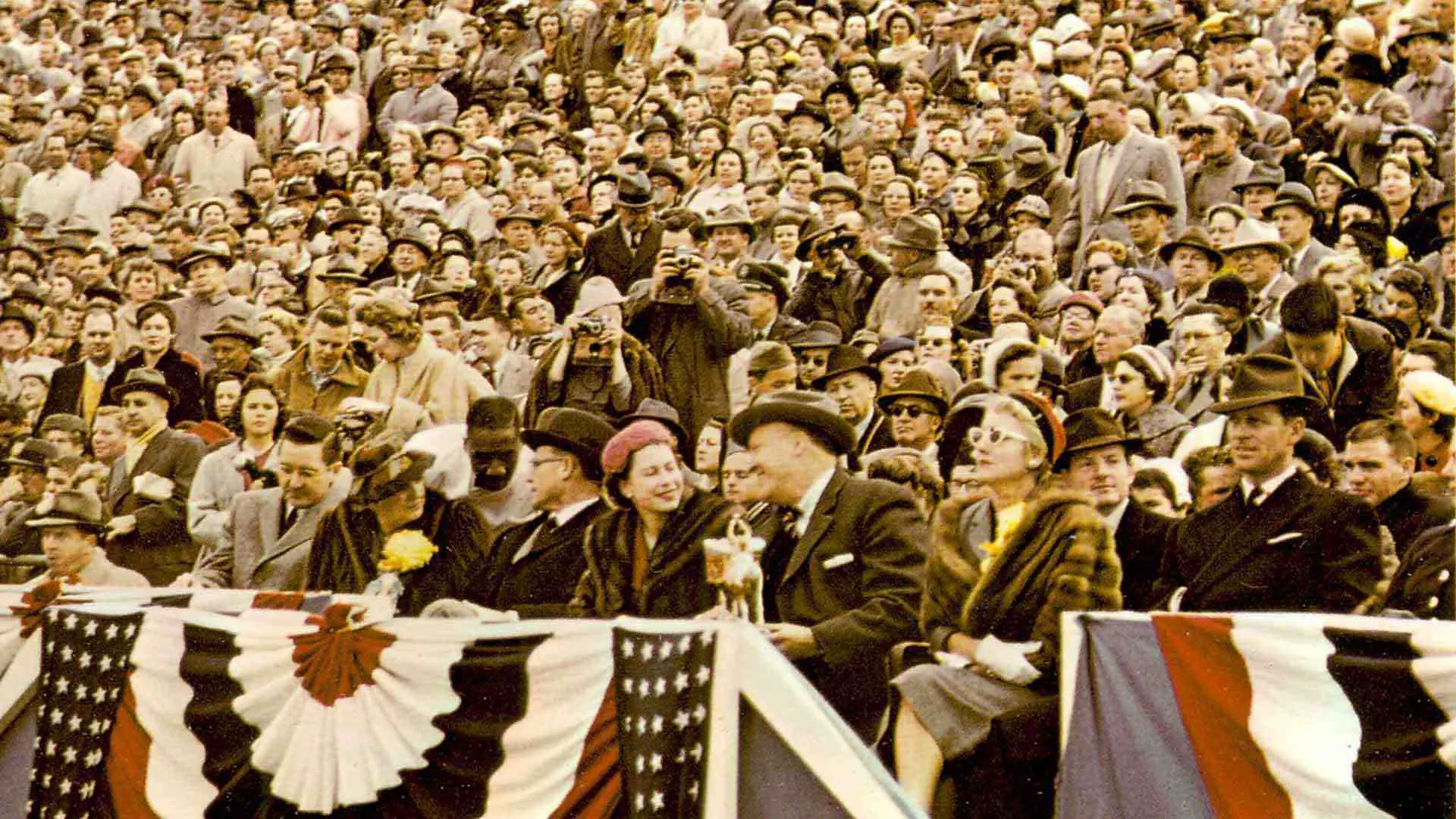 Queen Elizabeth in the stands at football game