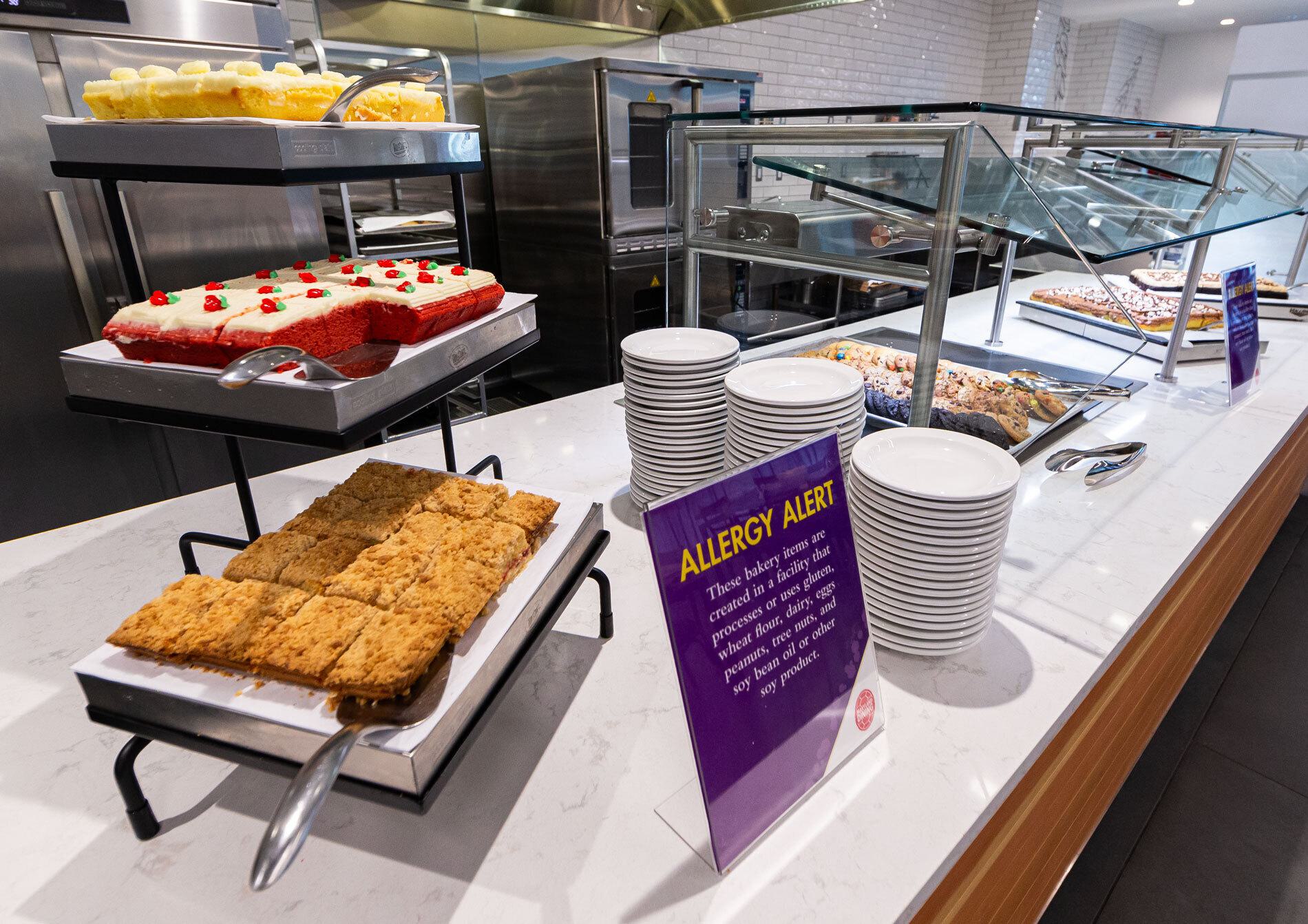 Baked goods with an allergen warning sign