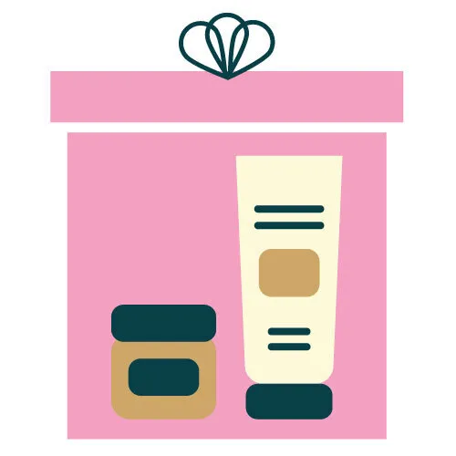 Illustration of beauty products in a gift box