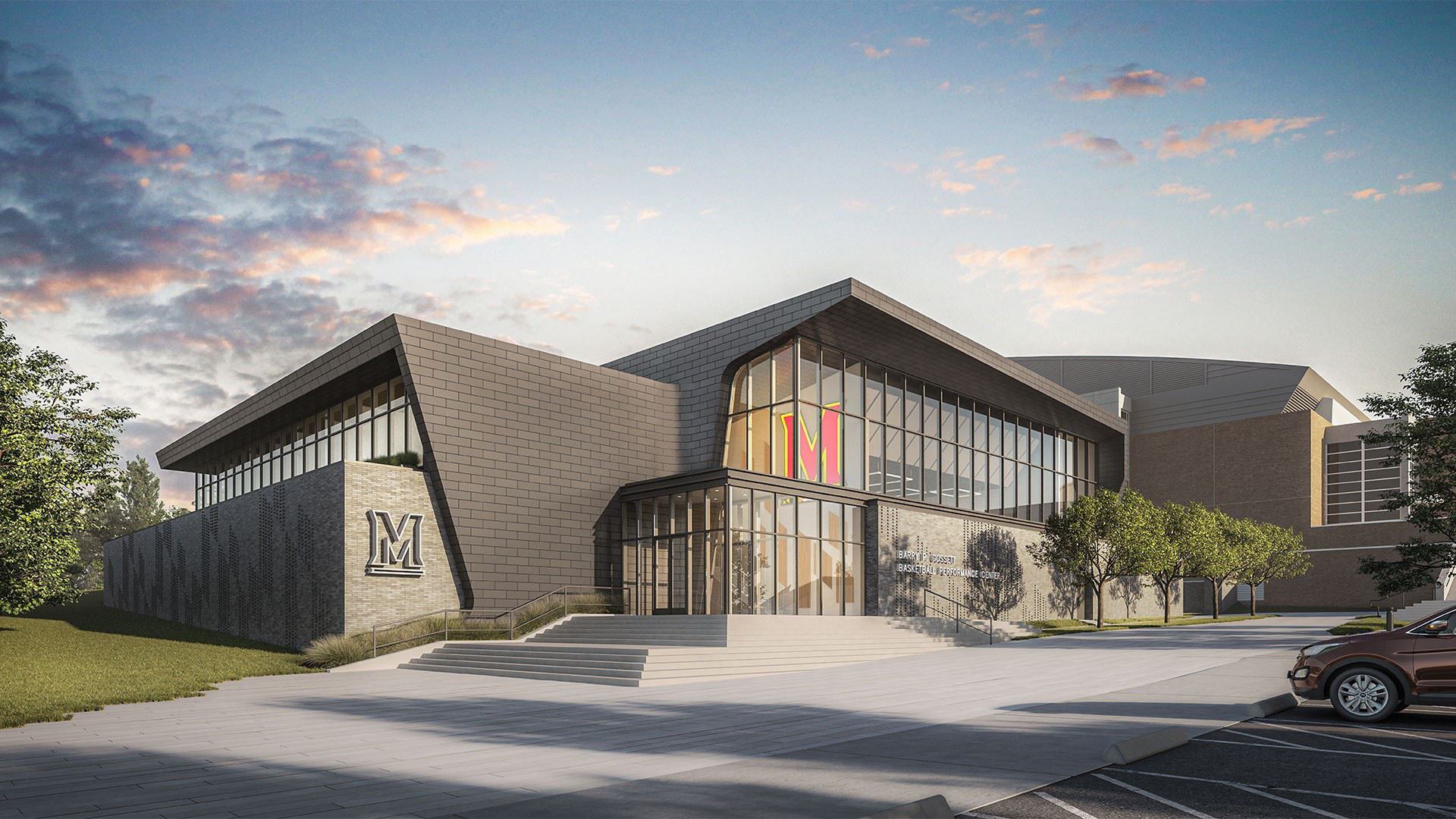 rendering of Barry P. Gossett Basketball Performance Center exterior