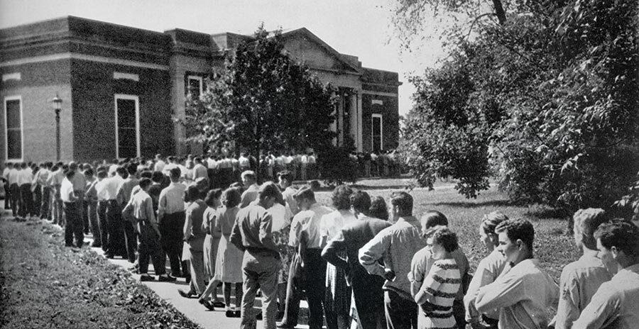Students line up