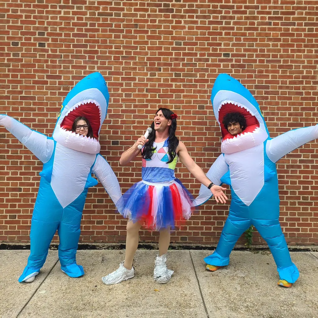 People dressed as Katy Perry and sharks