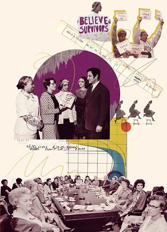 Collage of archival Title IX images
