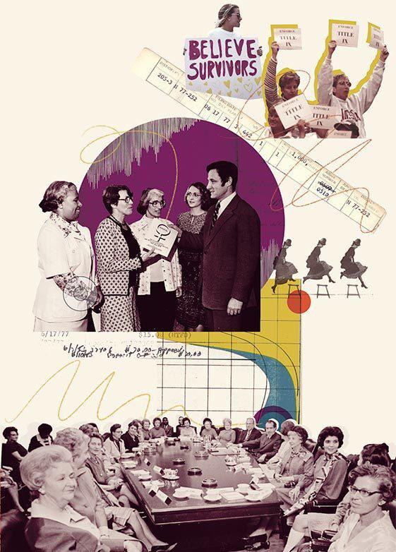 Collage of archival Title IX images