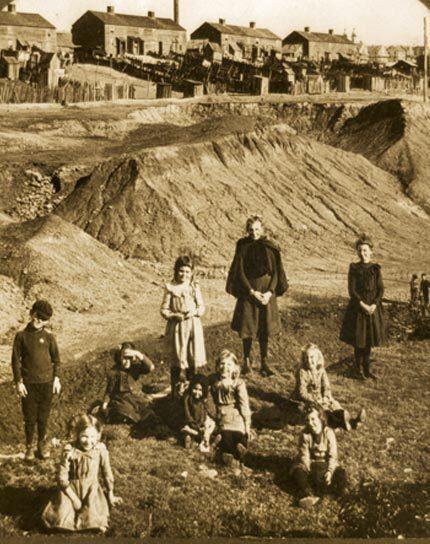 Children of miners play