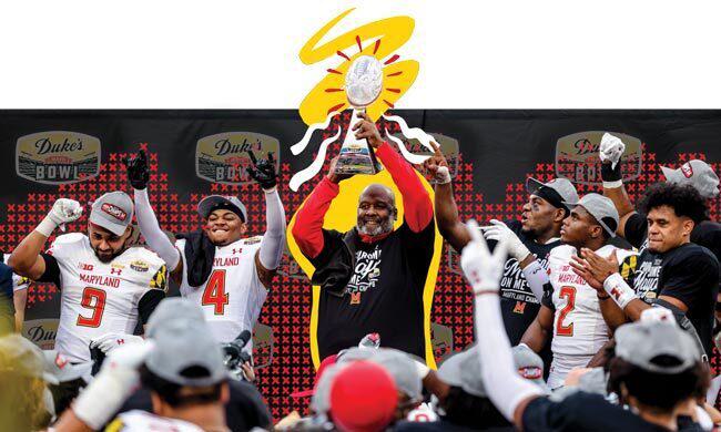Mike Locksley hoists trophy as football team celebrates