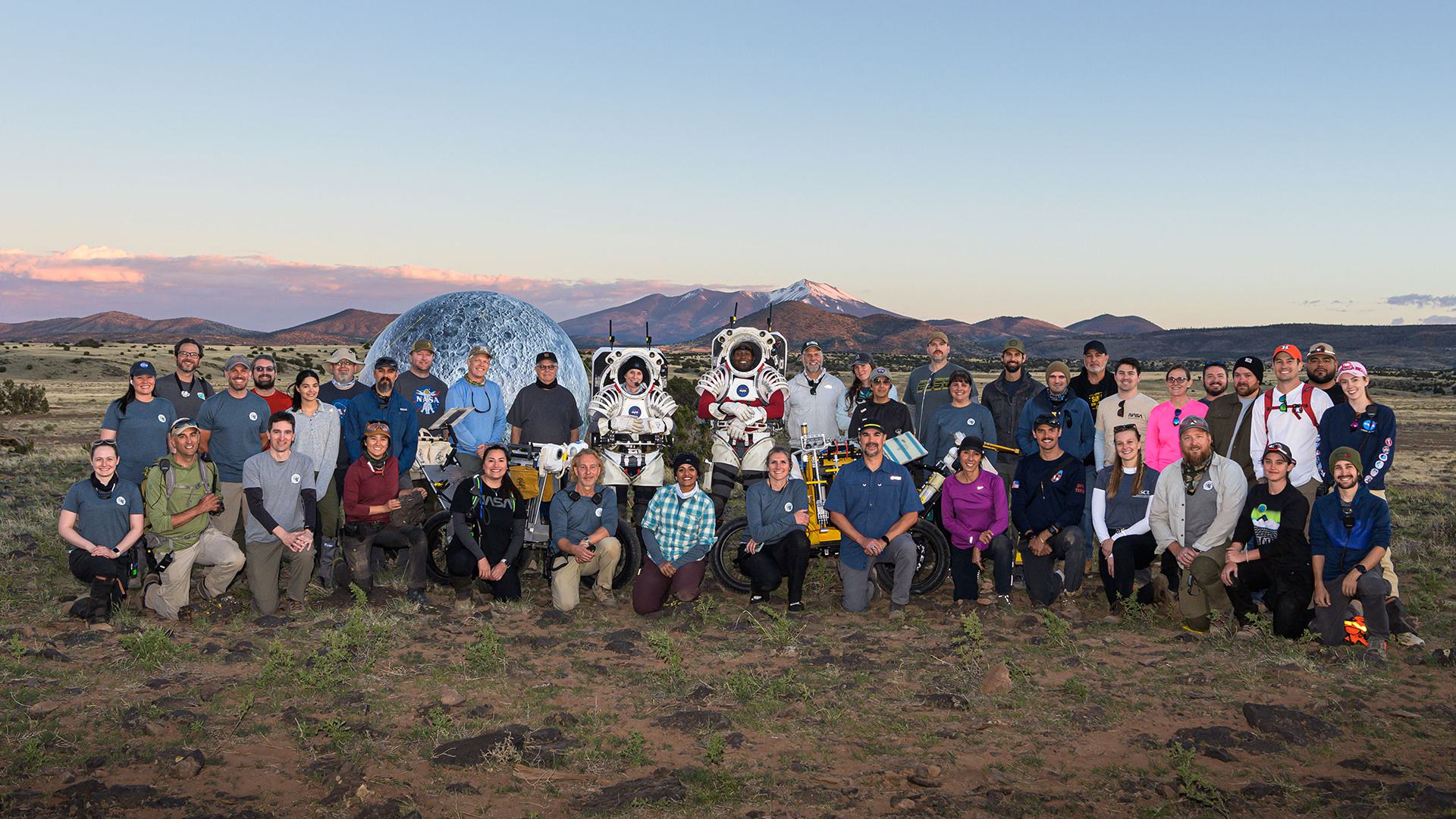 Joint Extravehicular Activity and Human Surface Mobility Test Team poses for a group photo