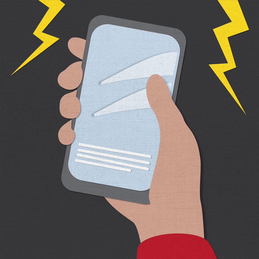 lightning strikes cell phone illustration