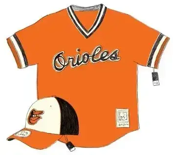 orange orioles baseball jersey and hat