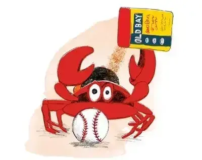 illustration of red crab holding old bay seasoning