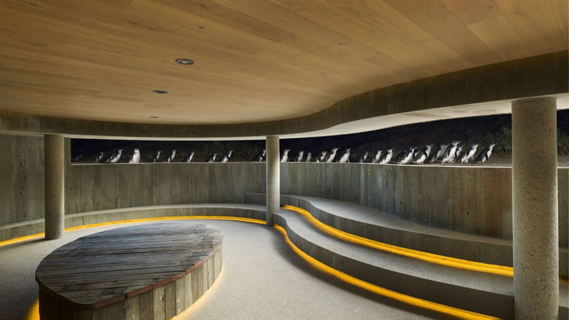 penguins in bunker-like structure