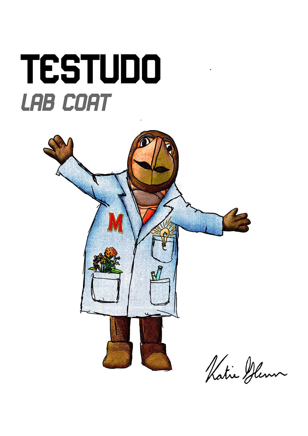 Sketch of Testudo wearing a lab coat