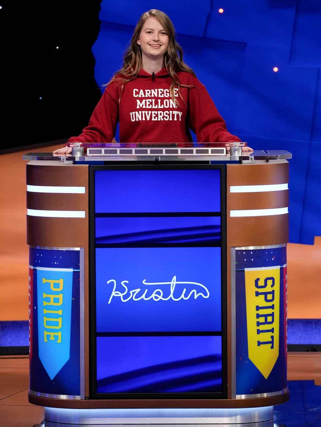 Carnegie Mellon student Kristin Donegan on the "Jeopardy!" set