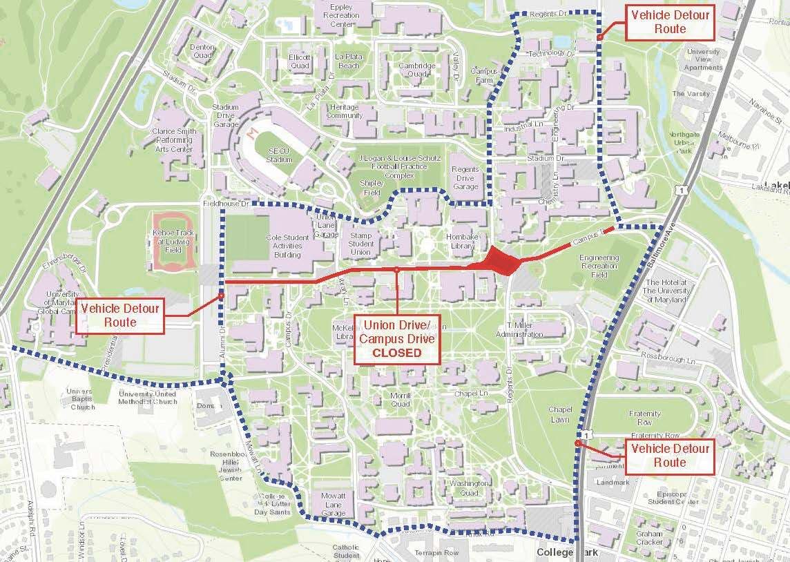 map showing Campus Drive closure
