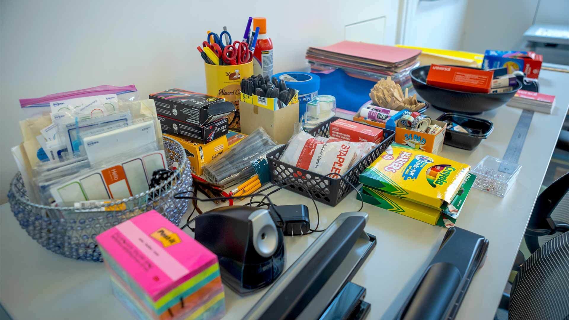 Desk of supplies