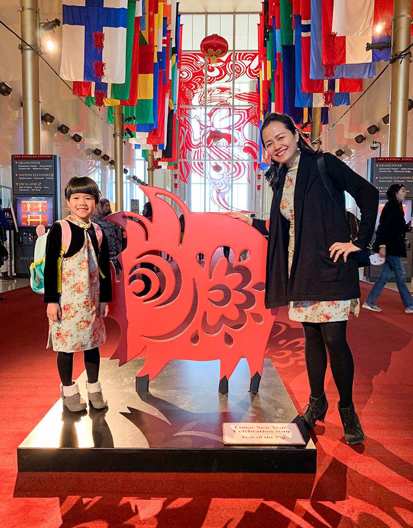 mother and daughter at Lunar New Year exhibit at Kennedy Center