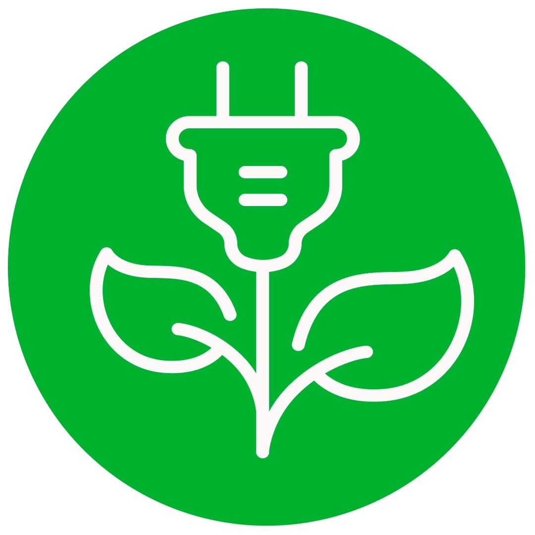 green and white icon of electric plug and leaves