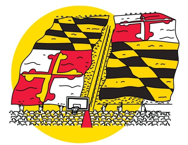 Illustration of Maryland flag at UMD basketball game