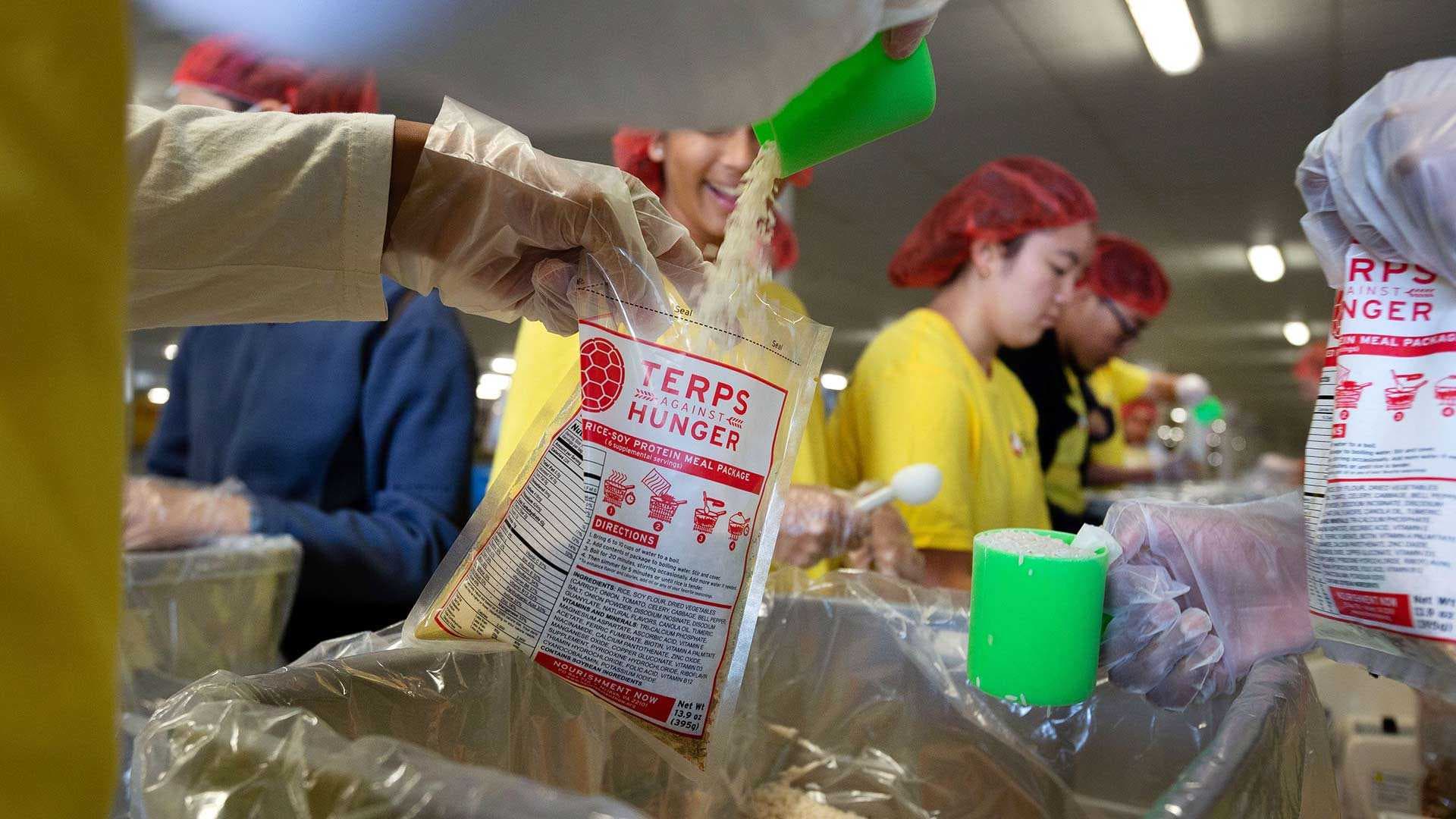packing meals with Terps Against Hunger