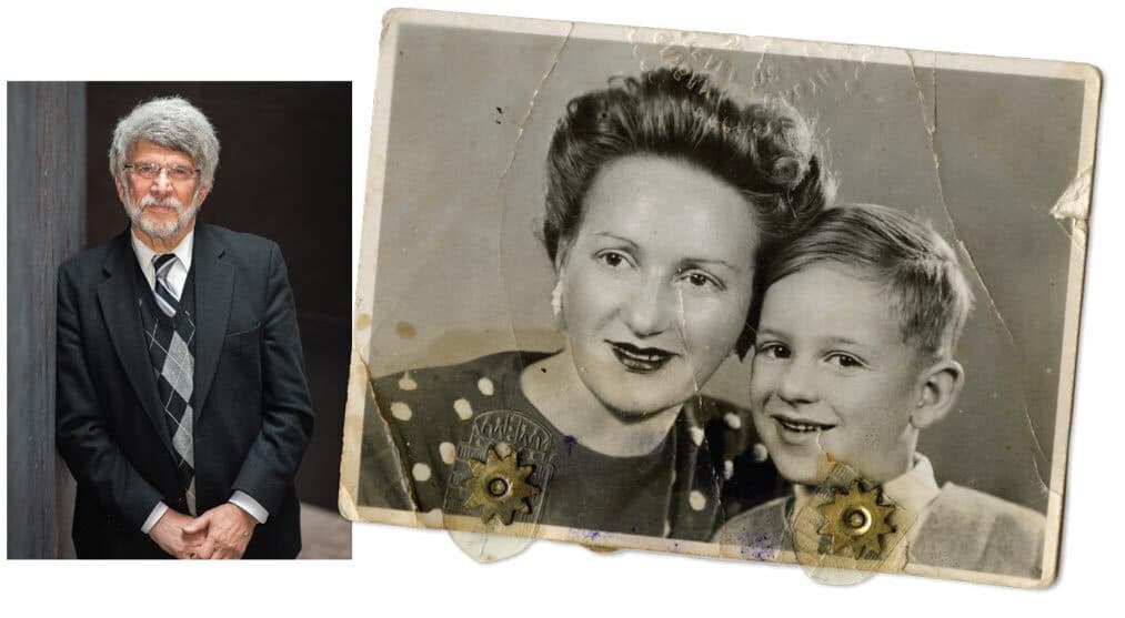Peter Gorog and his mother, Olga, posed for a portrait in post-World War II Hungary; today a U.S. citizen/resident, Gorog (far left) reflects on his father’s death in the Holocast for a remembrance project.