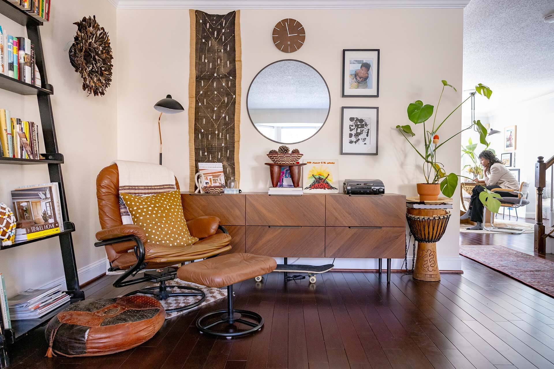 living room decorated with African decor