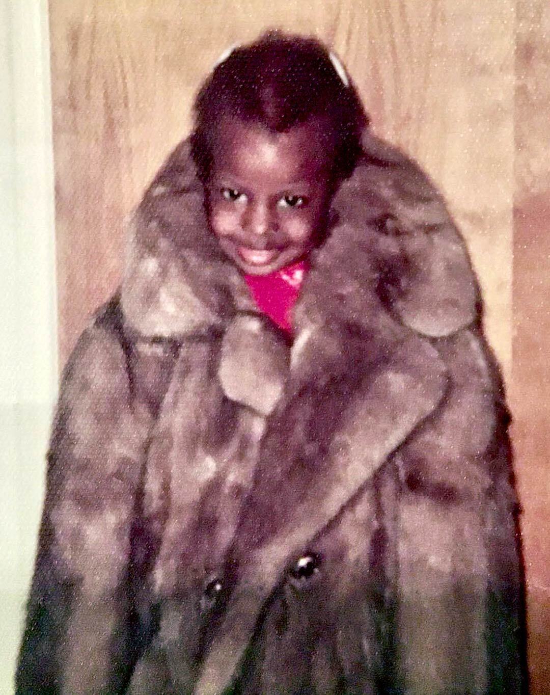 Lisa Donaldson Brathwaite wears furry coat as toddler