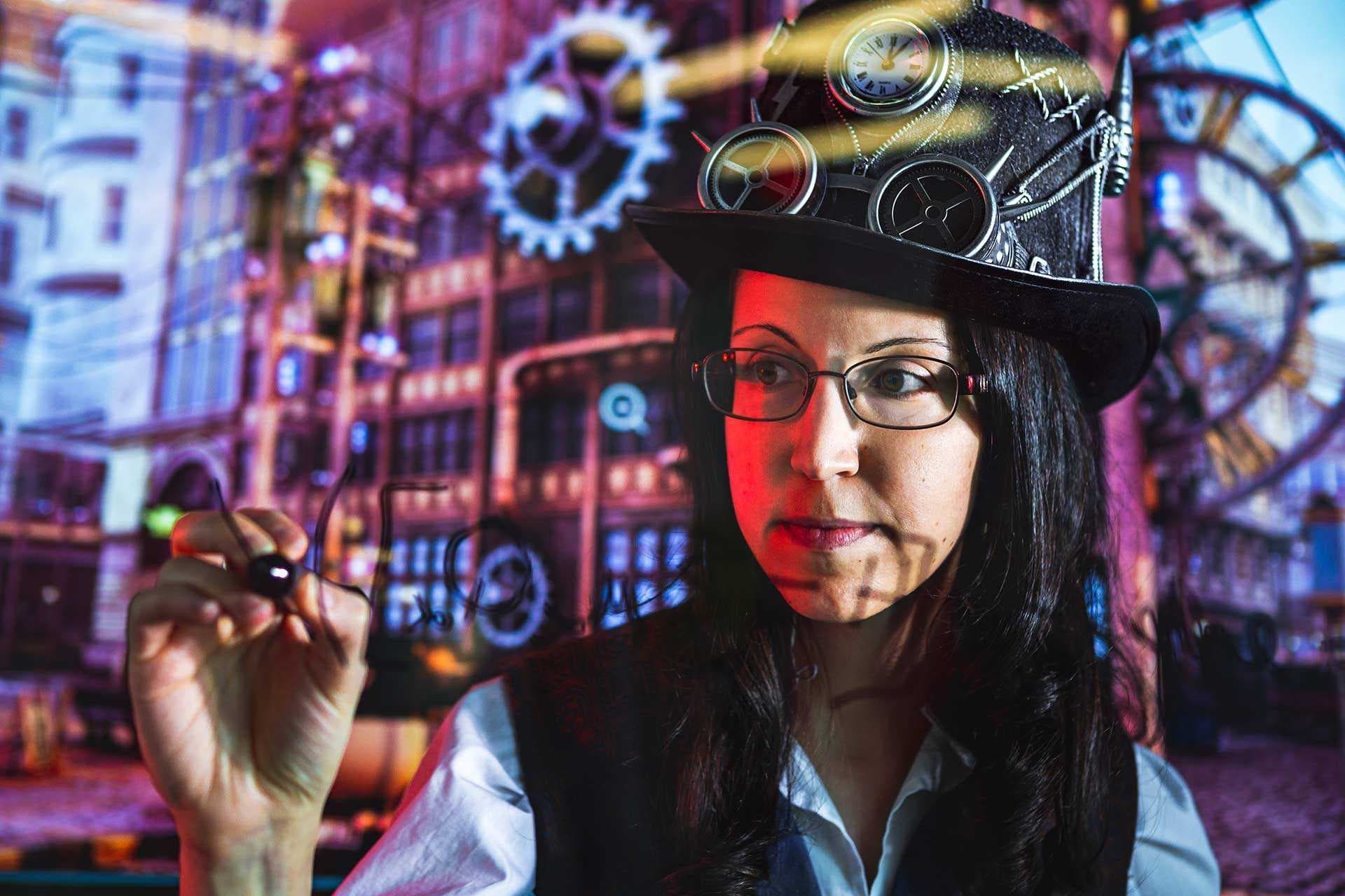 Theoretical physicist Nicole Yunger Halpern in steampunk attire