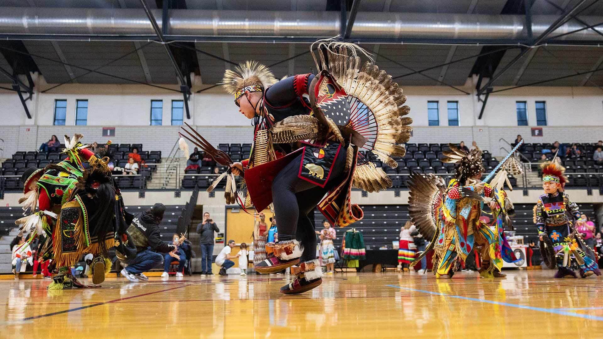 traditional American Indian dancer dances