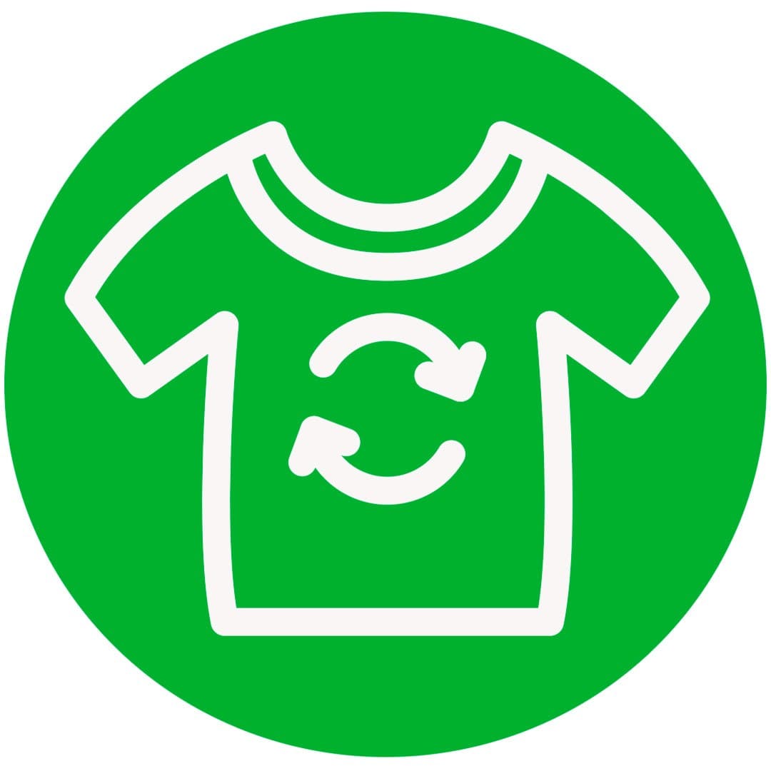 green and white icon of a shirt with arrows on it
