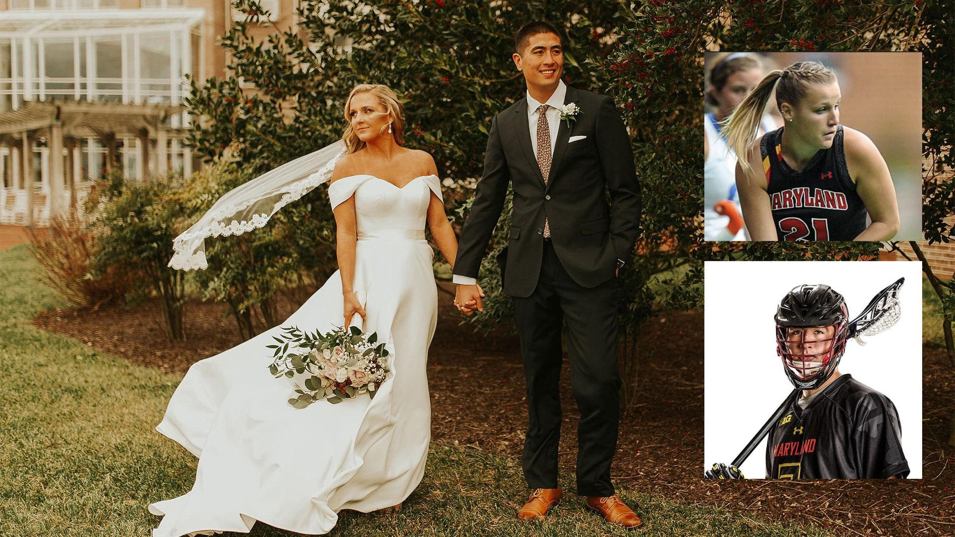 wedding photo and athletic portraits of Kirstie (Dennig) ’13 and Casey ’15 Ikeda