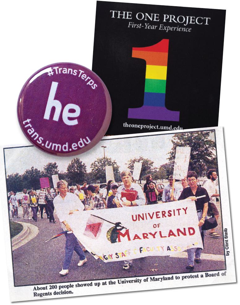a he pronoun button, a first-year experience for LGBTQ and LGBTQ student allies, protestors marching