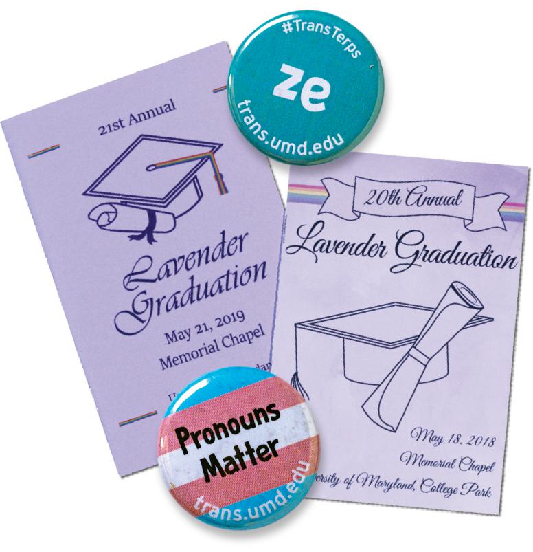 Lavender Graduation programs and pronoun pins