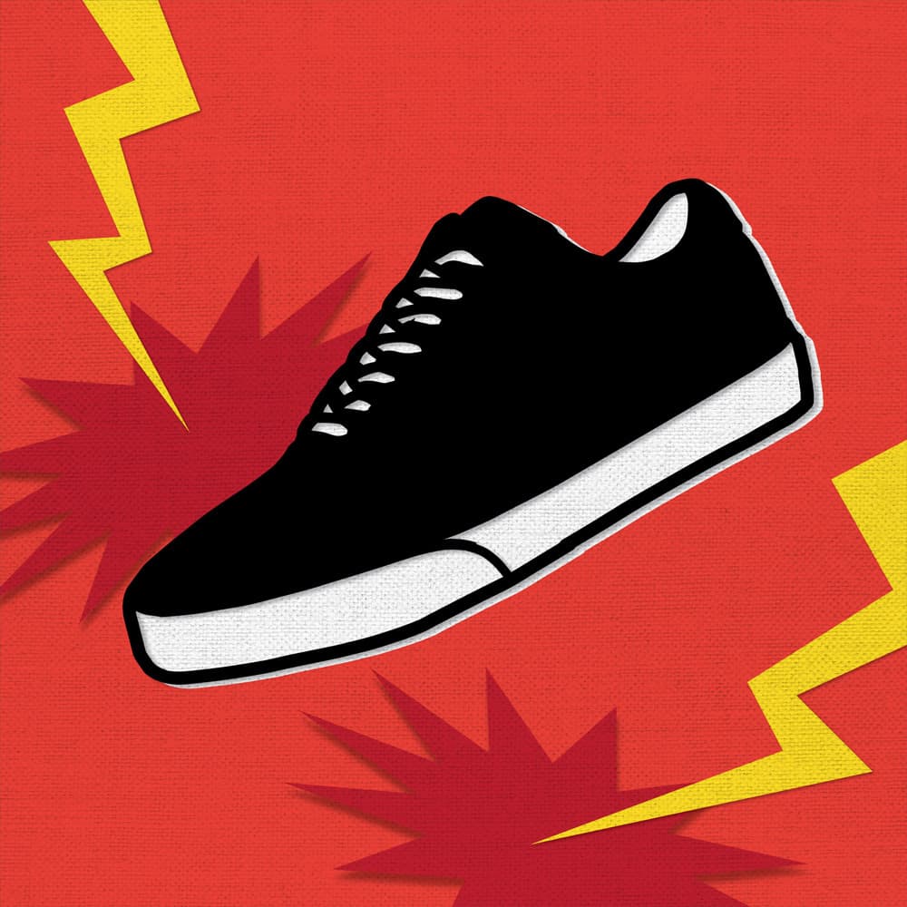 lightning strikes rubber soled shoe illustration